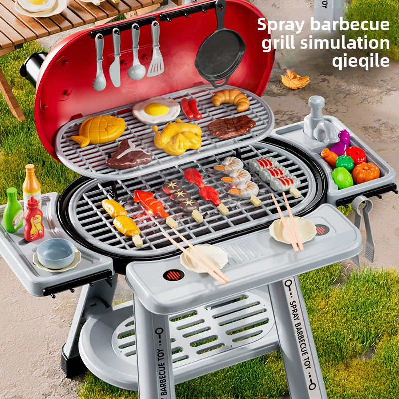 Water-spraying/steaming barbecue toy