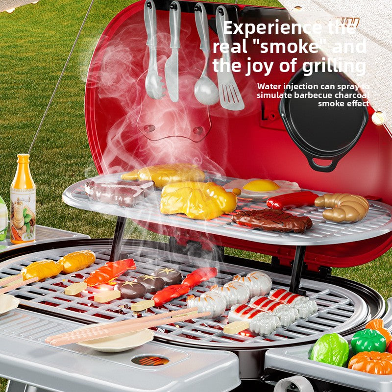 Water-spraying/steaming barbecue toy