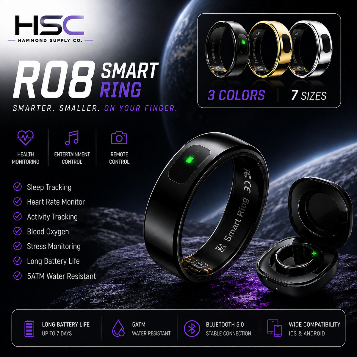 HSC Smart Ring | Sleep, Activity & Touch Control